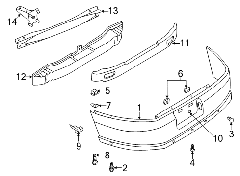 2000 Nissan Altima Rear Bumper Clip Diagram for 01553-0043U