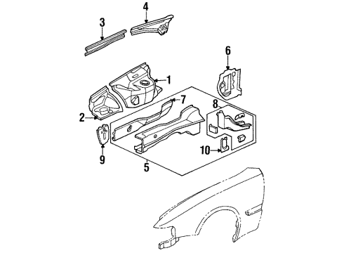 1998 Acura TL Structural Components & Rails Plate, Left Front Tie Down Diagram for 60846-SP0-000
