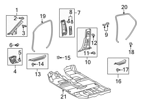 2011 Lexus RX350 Interior Trim - Pillars, Rocker & Floor Garnish, Front Pillar, RH Diagram for 62210-0E020-B1