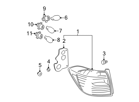 2010 Toyota Highlander Bulbs Combo Lamp Assembly Diagram for 81551-48170