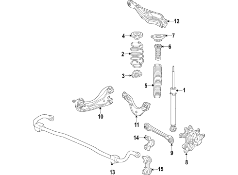 2019 Honda Accord Rear Suspension Components, Lower Control Arm, Upper Control Arm, Stabilizer Bar Bracket, Stabilizer Holder Diagram for 52308-TBA-A10