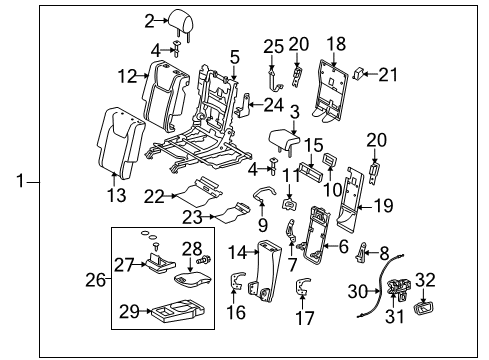 2013 Lexus RX450h Rear Seat Components Rear Seat Armrest Assembly, Center Diagram for 72830-48550-C6