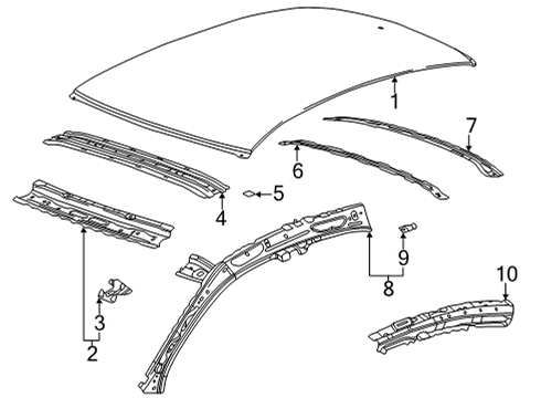 2021 Cadillac CT4 Roof & Components Front Bow Spacer Diagram for 15896823