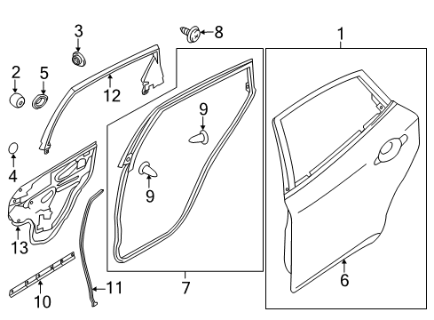 2018 Infiniti Q70 Rear Door WEATHERSTRIP-Rear RH Diagram for 82830-1MA0C