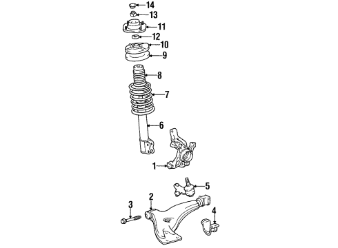1996 Toyota Paseo Front Suspension Components, Lower Control Arm, Stabilizer Bar Lower Control Arm Bolt Diagram for 90119-12099