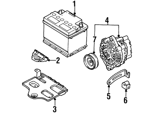 2000 Kia Sephia Alternator, Battery Tray-Battery Diagram for 0K2A15603X