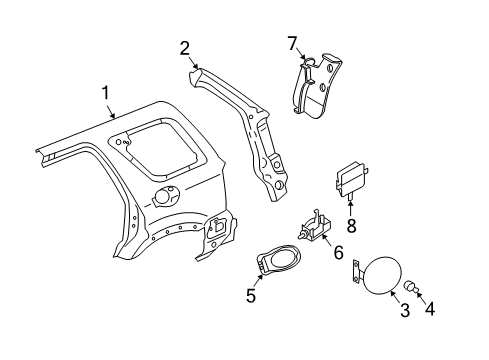 2001 Ford Escape Quarter Panel & Components Latch Diagram for YL8Z-7828610-AA