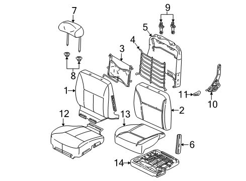 2005 Mercury Sable Front Seat Components Seat Back Pad Diagram for 2F4Z-5464810-BA