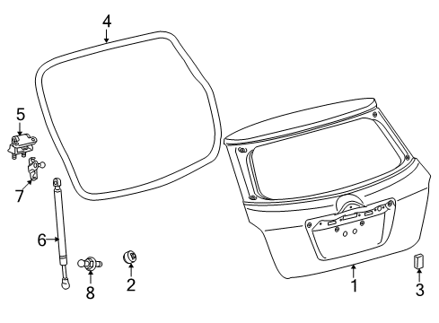 2009 Toyota Matrix Lift Gate Lift Cylinder Diagram for 68960-02100