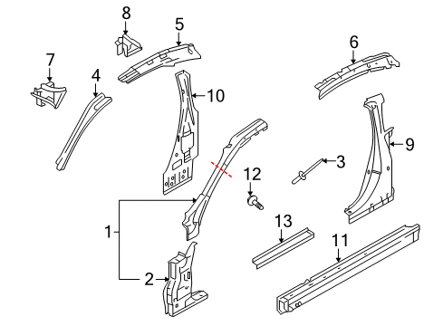 Diagram for 2009 Infiniti G37 Center Pillar & Rocker, Hinge Pillar 