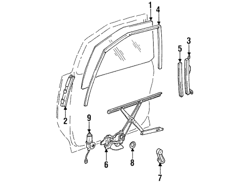 1997 Toyota Previa Front Door Run, Front Door Glass, RH Diagram for 68141-95D00