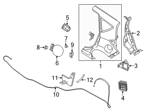 2015 Nissan Versa Note Quarter Panel & Components, Exterior Trim Lock Gas Filler Diagram for G8830-3WCMA