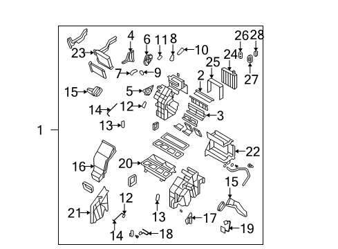 2008 Hyundai Santa Fe A/C Evaporator & Heater Components Core & Seal Assembly-Evaporator Diagram for 97140-2B000