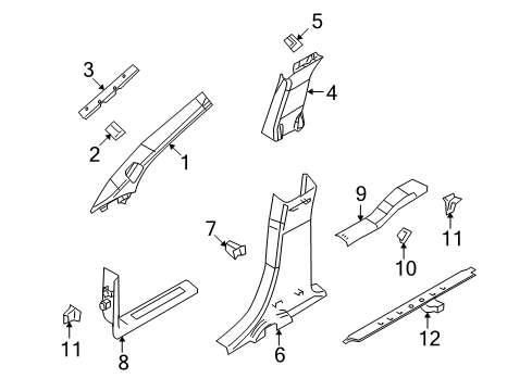 2016 Lincoln MKT Interior Trim - Pillars, Rocker & Floor Front Sill Plate Diagram for AE9Z-7413208-AD