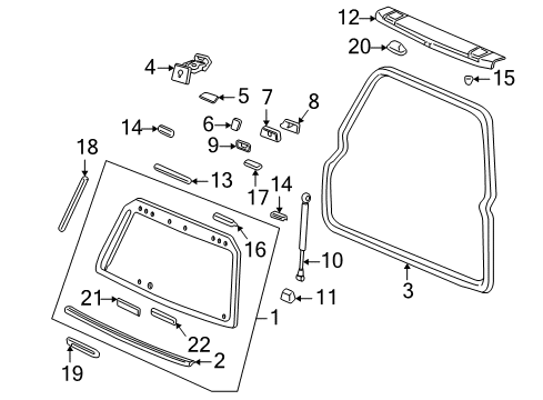 1999 Honda CR-V Glass & Hardware - Back Glass Spacer, Tailgate Opener Stay Diagram for 90106-SR3-000