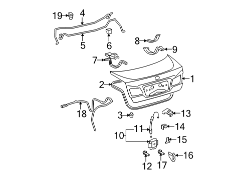 2011 Lexus ES350 Trunk Lid Luggage Compartment Door Lock Assembly Diagram for 64600-33140