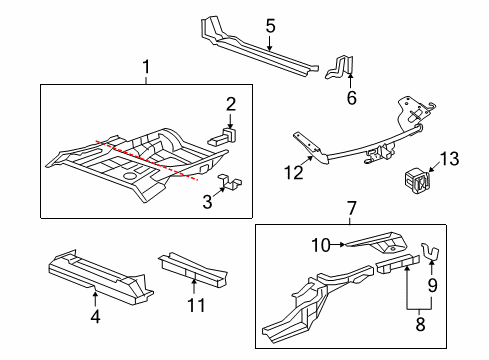 2008 Honda CR-V Rear Body - Floor & Rails Flange, L. RR. Frame Diagram for 65665-SWA-A00ZZ