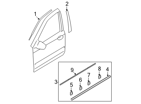 2007 Hyundai Sonata Exterior Trim - Front Door Moulding Assembly-Waist Line Front Door, LH Diagram for 87711-3K010