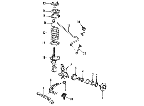 1994 Toyota Previa Front Suspension Components, Lower Control Arm, Stabilizer Bar Cap, Front Hub Grease Diagram for 43514-28010