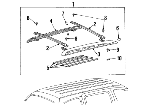 1998 Ford Windstar Luggage Carrier Skid Strip Diagram for YF2Z-1655022-AAA