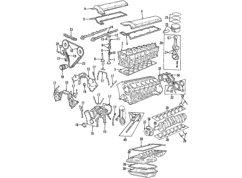 1999 BMW 750iL Engine Parts, Mounts, Cylinder Head & Valves, Camshaft & Timing, Oil Pan, Oil Pump, Crankshaft & Bearings, Pistons, Rings & Bearings Set Of Covers Diagram for 11141745095