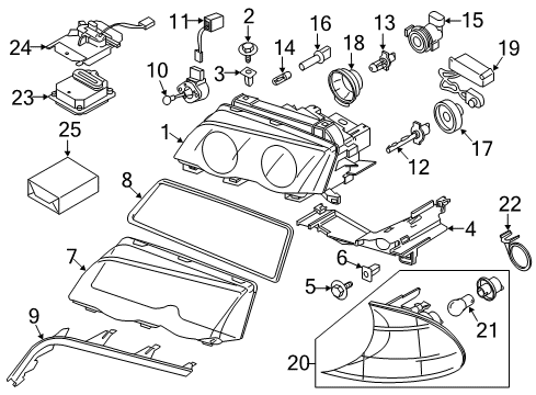 2005 BMW M3 Bulbs Right Cover Glass Diagram for 63128382192