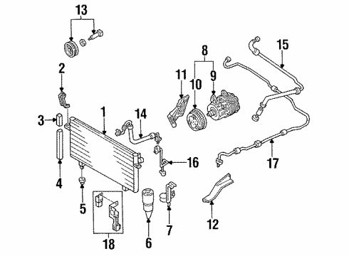 1995 Infiniti J30 A/C Condenser, Compressor & Lines Motor Assembly CONDENSOR Diagram for 92122-10Y00