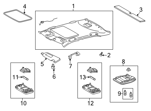 2010 Pontiac Vibe Sunroof Lamp, Windshield Header Courtesy & Reading(W/Sun Roof Switch) *Gray Diagram for 19184649