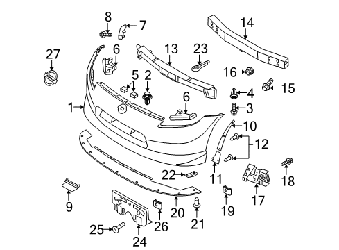 2014 Nissan 370Z Front Bumper Grommet-Screw Diagram for 62284-81F00