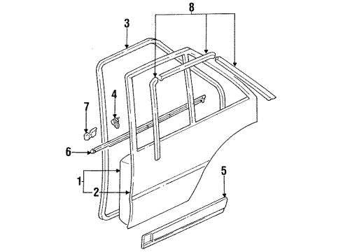 1987 Nissan Stanza Rear Door & Components, Exterior Trim MOULDING-Rear Door Outside RH Diagram for 82820-D5500