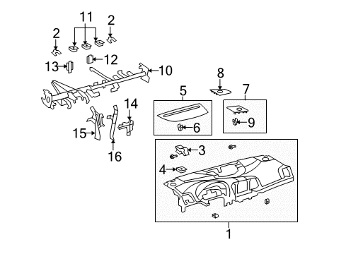 2009 Toyota Venza Cluster & Switches, Instrument Panel Reinforcement Center Bracket Diagram for 55381-0T010