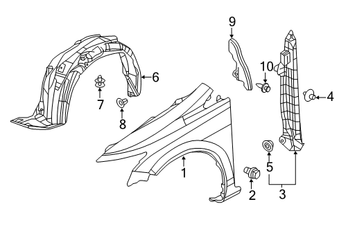 2015 Honda Civic Fender & Components Pad, L. FR. Fender Partition Diagram for 74291-TS8-A50