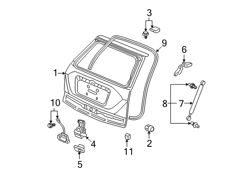 2007 Honda CR-V Gate & Hardware Stay Assembly, Passenger Side Tailgate Open Diagram for 74820-SWA-A01