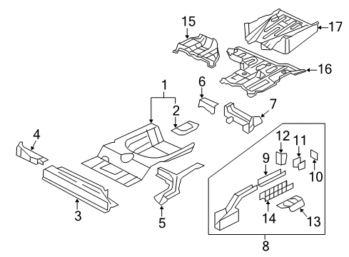 2010 Honda Civic Rear Body - Floor & Rails Crossmember, Middle Floor Diagram for 65700-SVA-A01ZZ