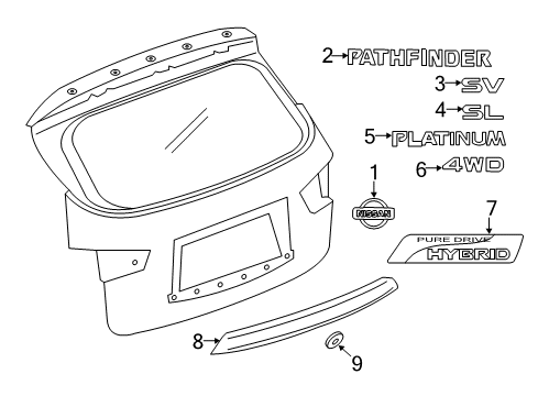 2014 Nissan Pathfinder Exterior Trim - Lift Gate Finisher Assy-Back Door, Center Diagram for 90810-9PG2D