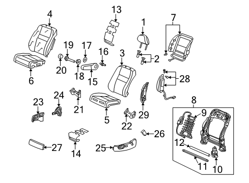 2010 Honda CR-V Front Seat Components Guide, Headrest Lock *NH642L* (INDIGO BLACK) Diagram for 81144-SDA-A01YH