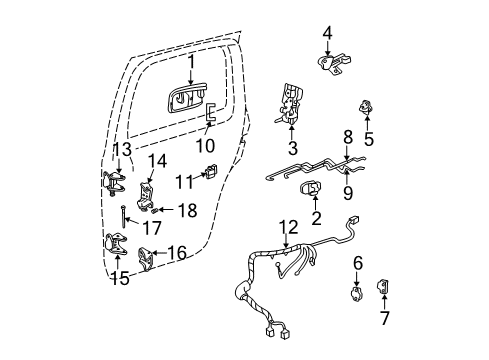 2004 Oldsmobile Bravada Rear Door - Lock & Hardware Rear Side Door Latch Release Actuator Kit Diagram for 12470308