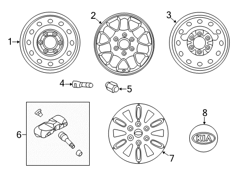 2014 Kia Sedona Wheels, Covers & Trim Wheel Hub Cap Assembly Diagram for 529604D900