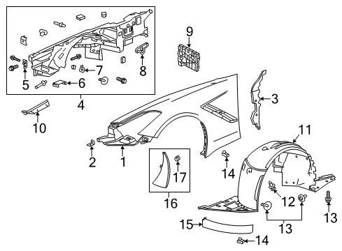 2019 Chevrolet Corvette Fender & Components Lower Deflector Diagram for 23145886