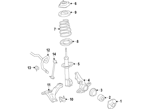 2005 Toyota Corolla Front Suspension Components, Lower Control Arm, Stabilizer Bar Strut Diagram for 48510-A9320