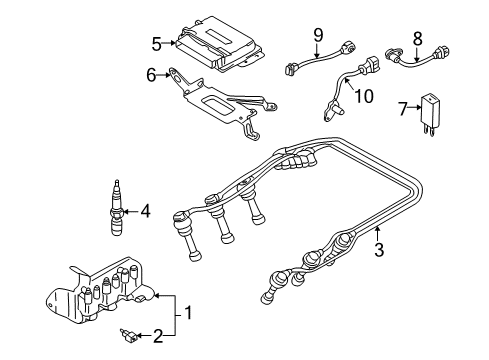 2004 Hyundai Tiburon Powertrain Control Cable Set-Spark Plug Diagram for 27501-37B00