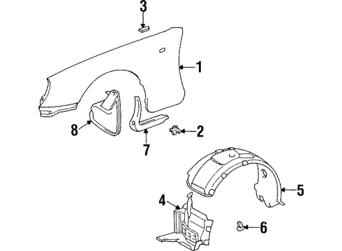 1996 Toyota Supra Fender & Components, Exterior Trim Fender Diagram for 53801-14880