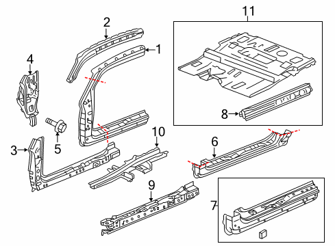 2005 Honda Element Hinge Pillar, Rocker, Floor & Rails Pillar, L. FR. (Lower) (Inner) Diagram for 64530-SCV-A02ZZ
