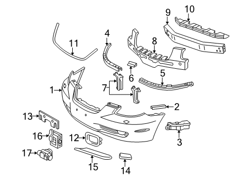 2009 Lexus SC430 Automatic Temperature Controls Front Bumper Extension Mounting Bracket Diagram for 52114-24080