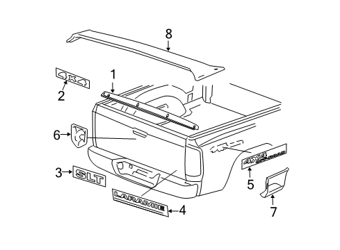 2006 Dodge Ram 1500 Exterior Trim - Pick Up Box Spoiler-TAILGATE Diagram for 55112047AC