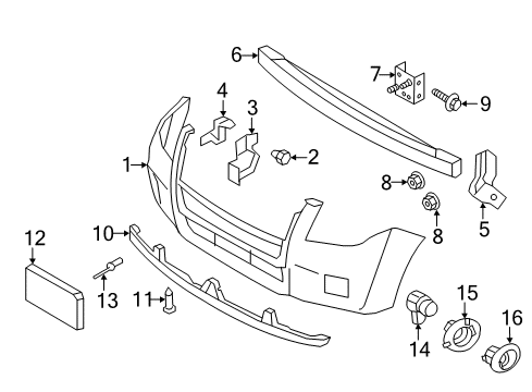 2011 Mercury Mariner Parking Aid Valance Panel Diagram for 9E6Z-17626-A