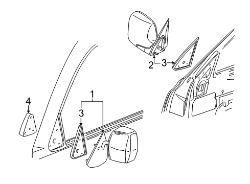 2002 GMC Sierra 1500 Outside Mirrors Mirror Asm-Outside Rear View *Marked Print Diagram for 15048183