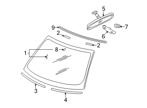 2006 Mitsubishi Eclipse Windshield Glass, Reveal Moldings Brush Pkg-Dome Lamp Diagram for MR572859