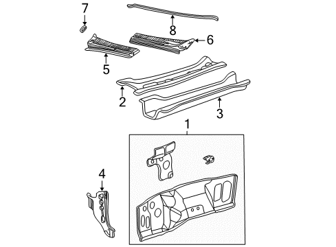 2004 Ford F-350 Super Duty Cab Cowl Dash Panel Diagram for 5C3Z-2501610-AA