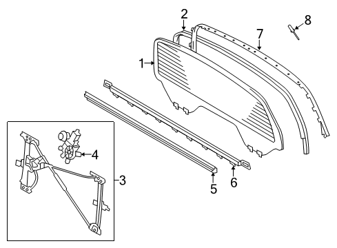 2016 Toyota Tundra Back Glass Glass Run Diagram for 68275-0C030